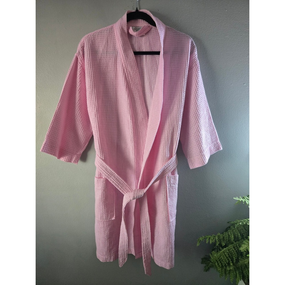 Pink‎ Waffle Knit Robe Cotton Spa Robe Lightweight Kimono Bath Bridal One Size
